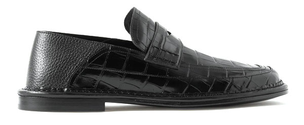 Collapsible-Heel Croc-Effect and Full-Grain Leather Penny Loafers, Loewe
